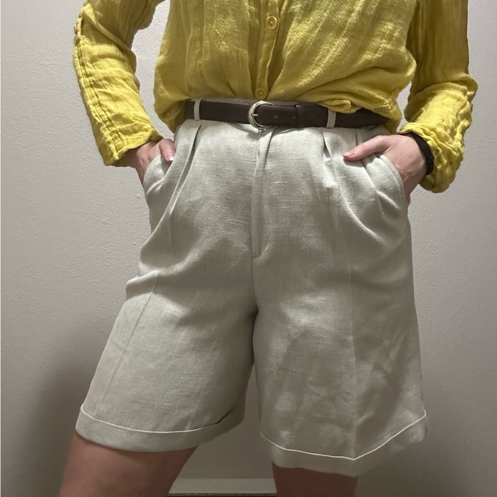 Vintage Giorgio Sant’Angelo Linen Pleated Shorts Size 10 Old Money Coastal